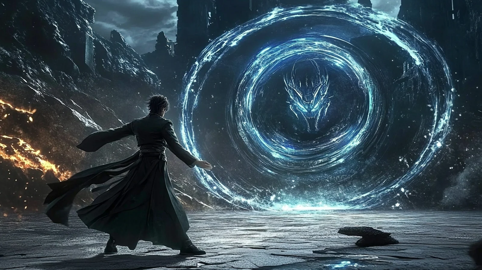 A threshold between worlds · scene study · Sanjiesan concept artwork