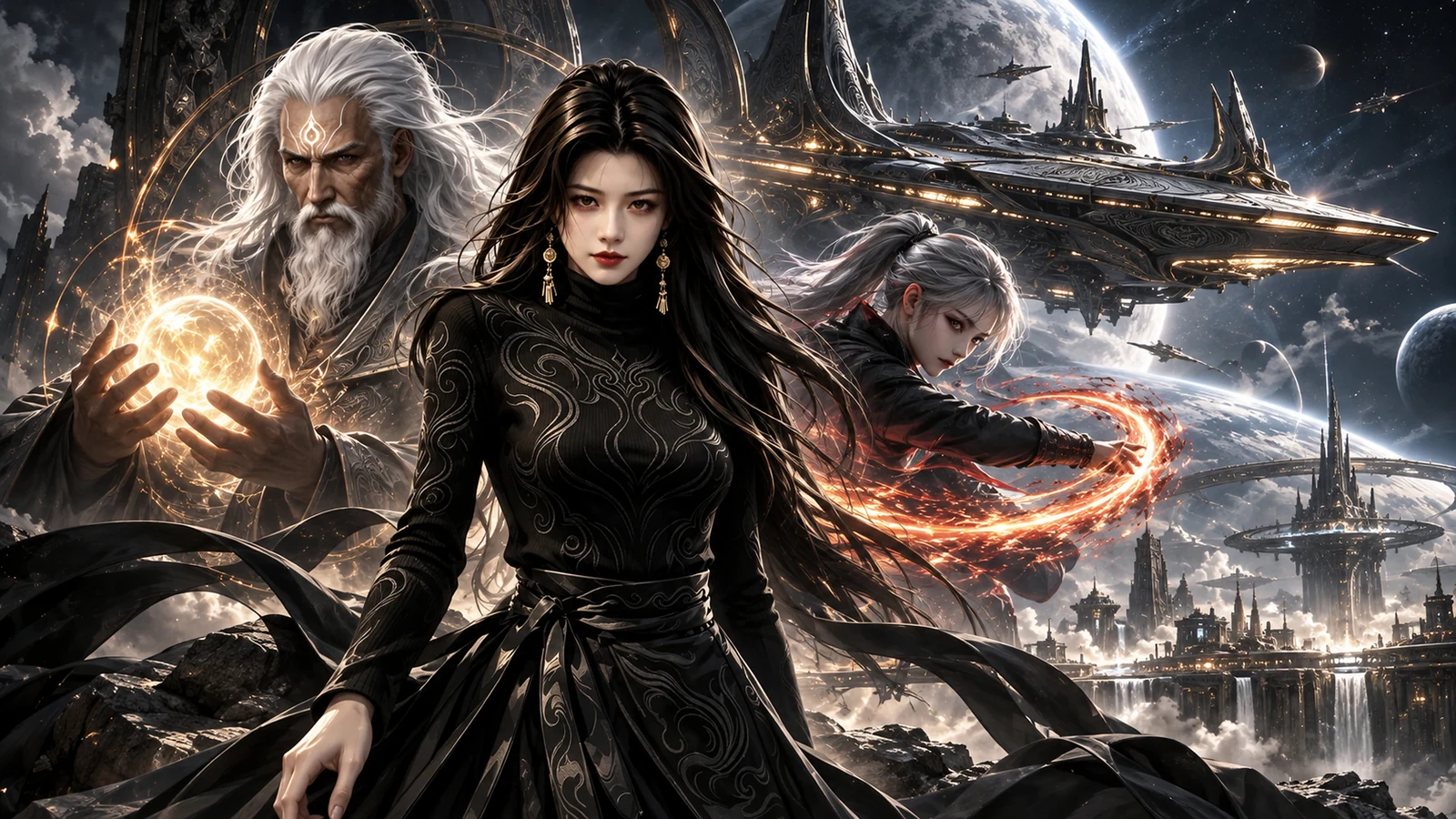 Across worlds · narrative composition · Sanjiesan concept artwork